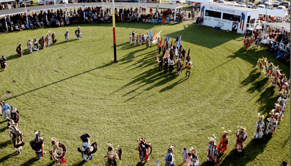 The opening ceremonies of a pow-wow.